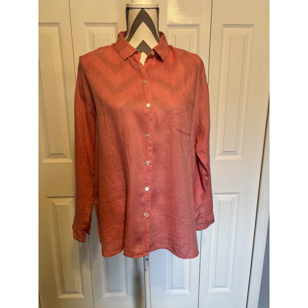 J JILL LOVE LINEN Top Medium Button Up Coral Lightweight